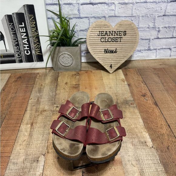 Birkenstock Arizona washed metallic port sandals red slides size 37 - Picture 6 of 7